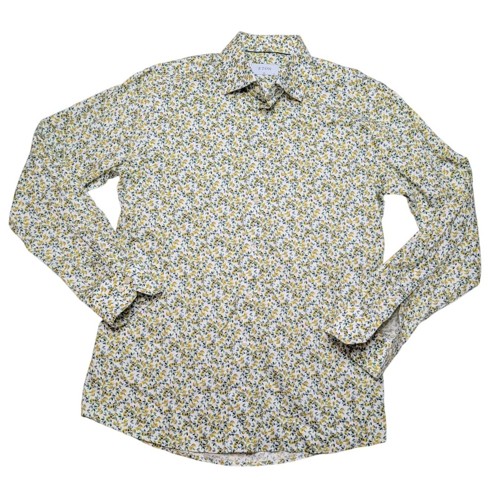 Eton Signature Twill Lemon Print Shirt Men's 15.5 39 Slim Fit Cotton Romania